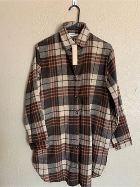 ADORA Plaid Shacket in Brown, Cream & Orange